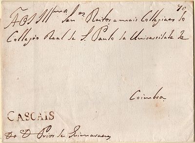 Cascais – Sepia, LF CSC1 on undated letter cover to Coimbra, with rate of 70 r&eacute;is, handwritten 