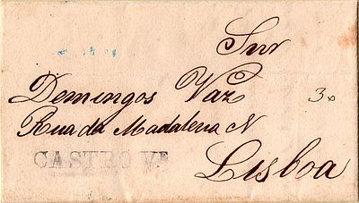 Castro Verde – Black, LF CVR1 in letter dated from Ervidel (161050) to Lisbon with rate of 30 