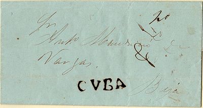Cuba – Sepia, LF CUB2 on a letter dated from Cuba (04.08.50) to Beja, with the rate of 20 r&eacute;is 