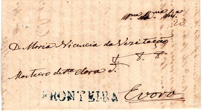 Fronteira – In blue, LF FTR1 on a letter dated from Fronteira (13.06.52) to &Eacute;vora with the rate 