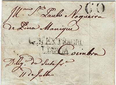 Lisbon / Extraordinary Mail – In black, LF LSB-E1 on the cover of a letter from Lisbon to 