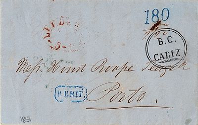 Lisbon / Lisbon * British Steamship / Stamp Law – In red and blue, LF LSB-Ley2 and LSB-PB1 on a 