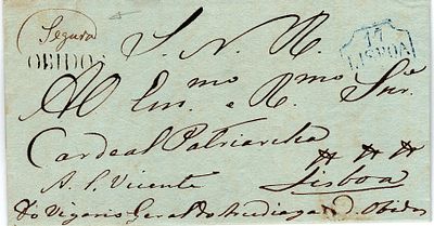&Oacute;bidos / Segura – Sepia, LF OBD-Sms?, on a letter dated &Oacute;bidos (14.04.1844) to Lisbon 