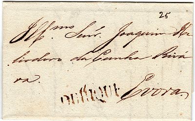 Ourique – Sepia, LF ORQ1, on a letter dated from Ourique (18.10.41) to &Eacute;vora, with rate of 25 