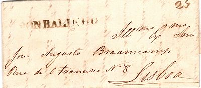 Pombalinho – Sepia, LF PLN1 in a letter dated from Pombalinho (21.05.??) to Lisbon (23.05.??) 