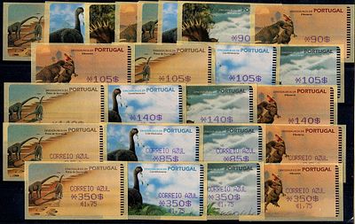 Portugal * 1999 – Dinosaurs of Portugal. AMIEL machine. MF ETQ 19Bc + ETQ19Ba. Complete sets of 
