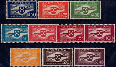 Portugal * 1936/41 – Airmail. Propeller. MF CA 1/10. Complete series, new, with original gum 