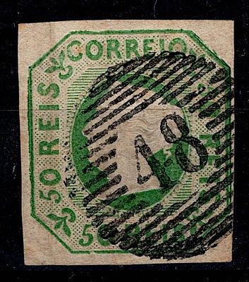 Azores * Forerunners * 1853 – D. Maria II. MF3, 50 r&eacute;is, green, smooth paper, not perforated. 