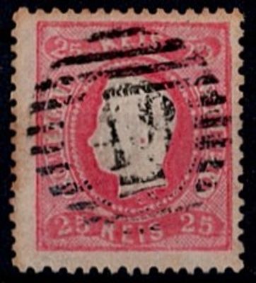 Azores * Forerunners * 1867/70 – D. Lu&iacute;s I. Curved label, perforated. MF30, 25 r&eacute;is 