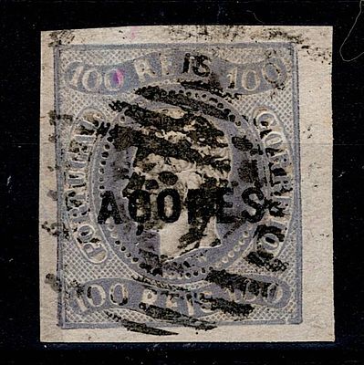 Azores * 1868 – D. Lu&iacute;s I, curved label, imperforated. Mainland stamps with "A&Ccedil;ORES" overprint 