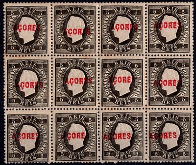 Azores * 1871/76 – D. Lu&iacute;s I. Straight label. Mainland stamps with type A "A&Ccedil;ORES" overprint. 