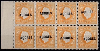 Azores * 1871/76 – D. Lu&iacute;s I. Straight label. Mainland stamps with "A&Ccedil;ORES" overprint, type A. 
