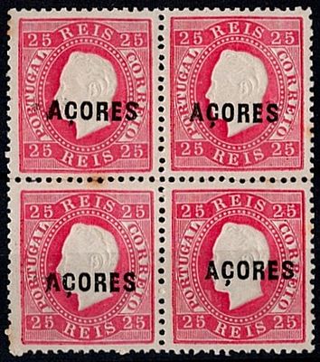 Azores *, 1871/76 – D. Lu&iacute;s I. Straight label. Mainland stamps with "A&Ccedil;ORES" overprint, type A. 