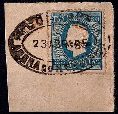 Azores, 1882/84 – D. Lu&iacute;s I. Right label. MF43, 150 r&eacute;is, blue, smooth paper, perforation 12 &frac34; 