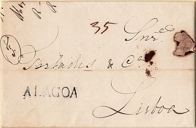 Alagoa – In black, LF LGA1 on a letter dated from Mexilhoeira (03.02.50) to Lisbon, with the 