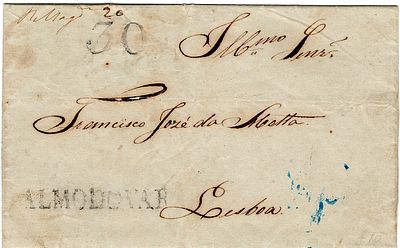 Almodovar – In black, LF ADV1 on letter dated from Loul&eacute; (07.01.51) to Lisbon (10.01.51) with 