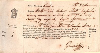 Amarante – Insurance certificate issued by the Amarante post office (13.12.41) addressed to the 