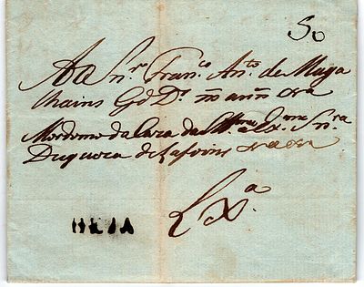 Beja – Sepia, LF BJA1 on an undated letter from Beja to Lisbon, with the rate of 50 r&eacute;is 