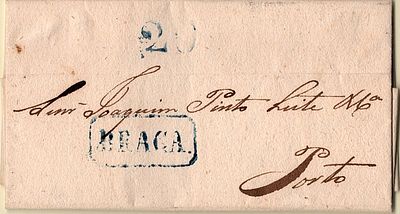 Braga – Blue. GM BRG4 on a letter dated from Braga (22.04.41) to Porto, with rate of 20 reis 