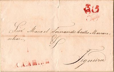 Caminha – In red, LF CMN1 on a letter dated Seixas (11.04.32) to Figueira de Foz, with the 