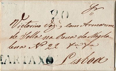 Cartaxo – Black writing ink, LF CTX3, on a letter dated Cartaxo (22.12.1841) to Lisbon 