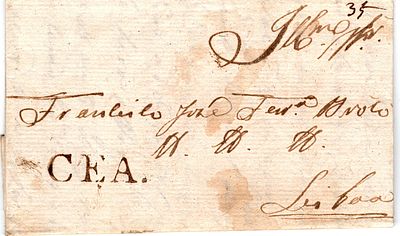 Cea – Sepia, LF SEI2 on a letter dated from Tourais (10.11.29) to Lisbon, with rate of 35 r&eacute;is 