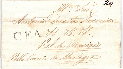 Cea – Dark sepia/black (?), LF SEI2 on letter dated from C&ecirc;a (15.08.38) to Vale Rem&iacute;gio, by 