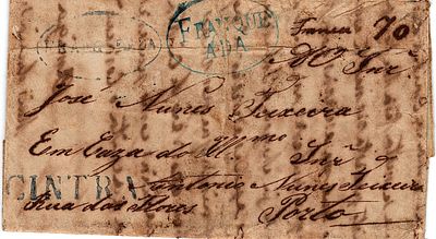 Cintra / Franqueada + Lisbon / Franque/ada – In blue, LF SNT-PP1 + LSB-PP6, on a letter dated 