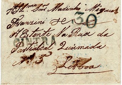 Cintra – Blue-green, LF SNT1 on a letter dated from Sintra (07.05.43) to Lisbon, with the rate 