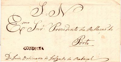 Condeixa – Blue, LF CND3 on a letter dated Raba&ccedil;al (25.05.42) to Porto, rate exempt (S. N.). 