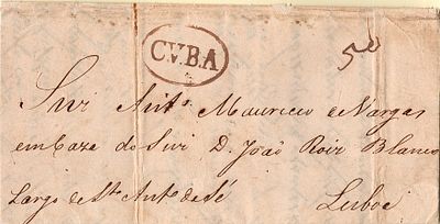 Cuba - Sepia, LF CUB1 on letter circulated from Vidigueira (08.11.45) to Lisbon (10.11.45) 