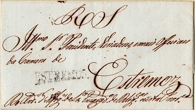 Estremoz – In black, LF ETZ3, on a letter dated from &Eacute;vora Monte (16.03.21) to Estremoz, rate 