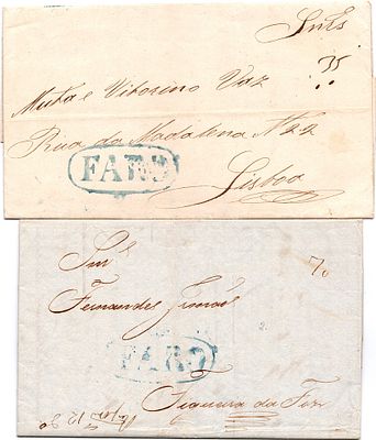 Faro – Blue, LF FAR3. Lot with two letters, one sent from Faro (30.07.40) to Lisbon (01.08.43) 