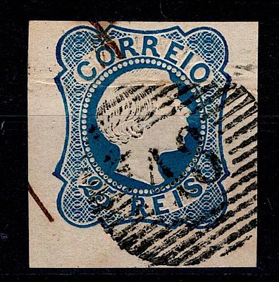 Azores * Forerunners * 1855/56 – D. Pedro V. Straight hair. MF6, 25 r&eacute;is, blue, smooth paper. 