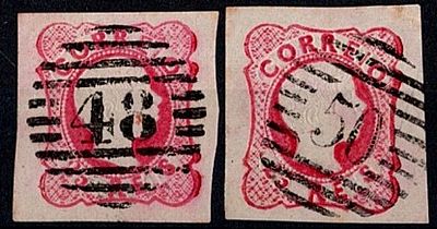 Azores * Forerunners * 1856/58 – D. Pedro V. Curly hair. MF13, 25 r&eacute;is, carmine-pink, smooth 