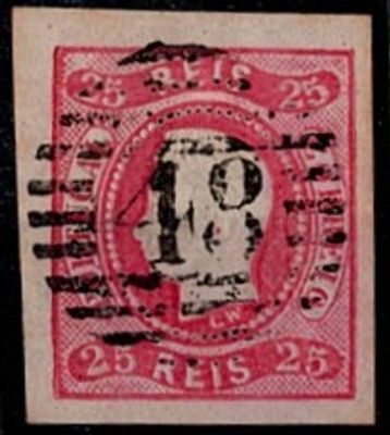 Azores * Forerunners * 1866/67 – D. Lu&iacute;s I. Curved label, not perforated. MF22, 25 r&eacute;is 