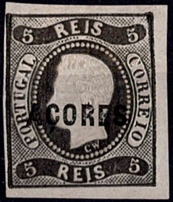 Azores * 1868 – D. Lu&iacute;s I. Curved label, not perforated. Portuguese stamps with "A&Ccedil;ORES" 