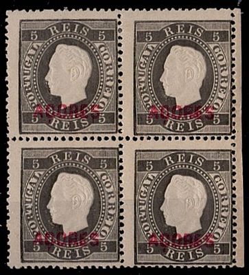 Azores * 1871/76 – D. Lu&iacute;s I. Right label. Mainland stamps with "A&Ccedil;ORES" overprint, type B. 