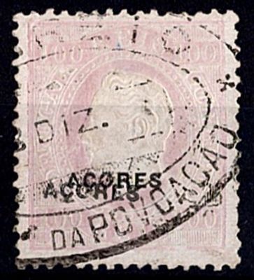 Azores * 1882/84 – D. Lu&iacute;s I. Straight label. Mainland stamps with "A&Ccedil;ORES" overprint, type D. 