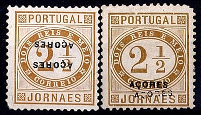 Azores * 1882 – Newspapers. Portuguese stamps with black type D "A&Ccedil;ORES" overprint. MF46, 2 &frac12; 