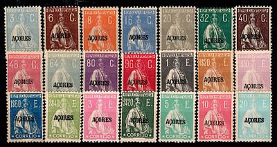 Azores * 1924/28 – Ceres. New colours and values. Mainland stamps with "A&Ccedil;ORES" overprint. MF 
