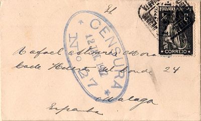 Portugal * 1912 – Ceres. MF207b, &frac12; c, black, dotted paper, perforated 15x14. Stamp on a small 