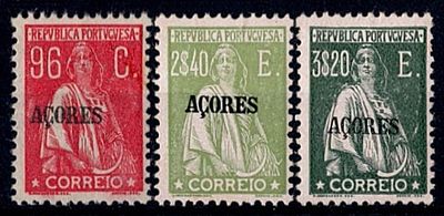 Azores * 1924/28 – Ceres. New colours and values. Lot of 4 stamps with values of 96c, 2$40 and 