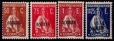 Azores * 1930/31 – Ceres. Retouched engraving. Lot of 4 stamps with values of 50c, 75c, 1E and 