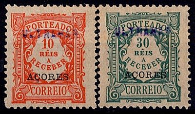 Azores * 1904 – Postage paid. Regular issue. Mainland stamps with "A&Ccedil;ORES" overprint in black. 