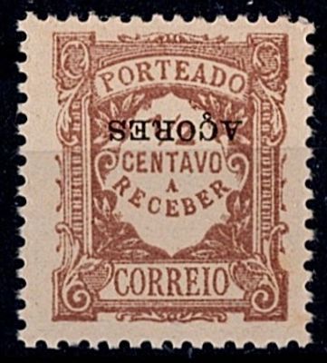 918 - Rate paid. Regular issue. Values in cents. Mainland stamps with the overprint "AZORES". 