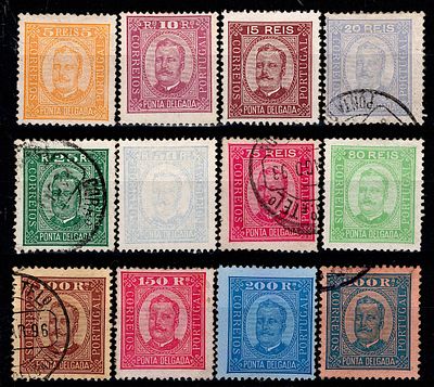 Ponta Delgada * 1892/93 – D. Carlos I, Diogo Neto type. MF 1/12. Complete series, new and used 