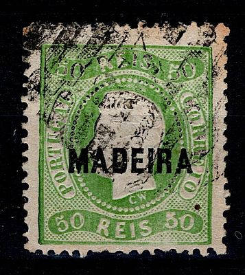 Madeira * 1871/76 – D. Lu&iacute;s I, curved label, imperforated. Mainland stamps with "MADEIRA" 
