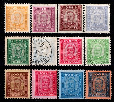 Funchal * 1892/93 – D. Carlos I, Diogo Neto type. MF 1/12. Complete series, new and used (50 