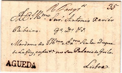 &Aacute;gueda – A s&eacute;pia, LF AGD2, em carta datada de &Aacute;gueda (18.09.24) para Lisboa, com o porte de 35 